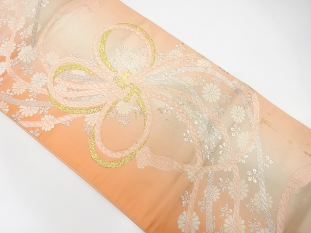 JAPANESE KIMONO / ANTIQUE FUKURO OBI / SILK / WOVEN KIKU & KUMIHIMO CORD PATTERN